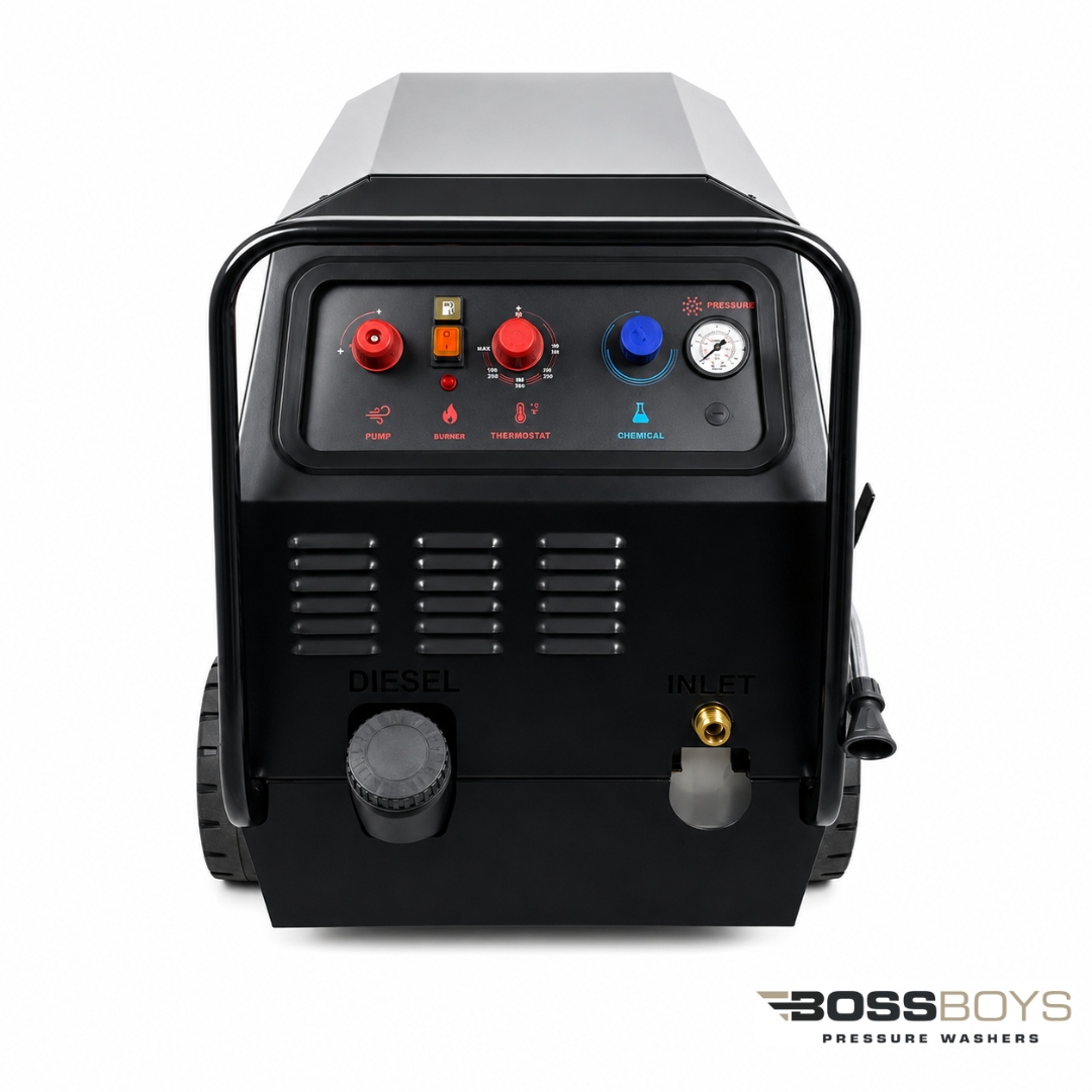BossBoys MHD12100 mobile diesel hot water pressure washer - view 1